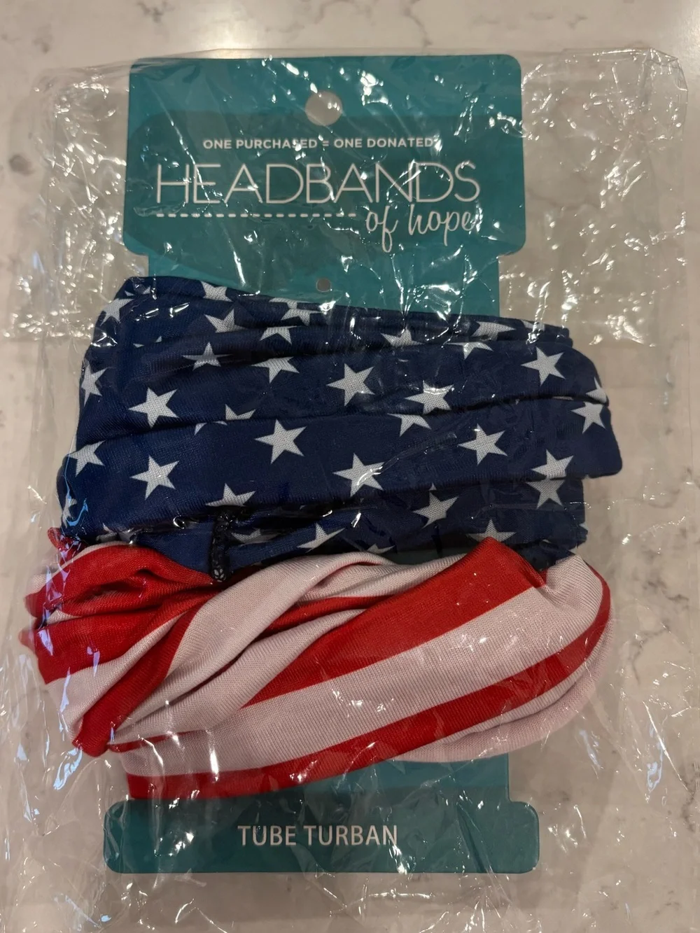 ❤️🤍💙NWT Headbands of Hope Women’s American Flag Tube Turban Headband❤️🤍💙
